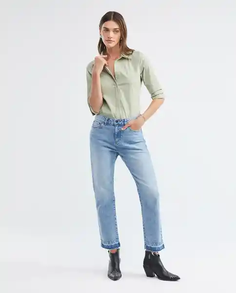 Camisa Ml Poplin Shirt Verde Aplomado Claro Talla M Mujer Chevignon