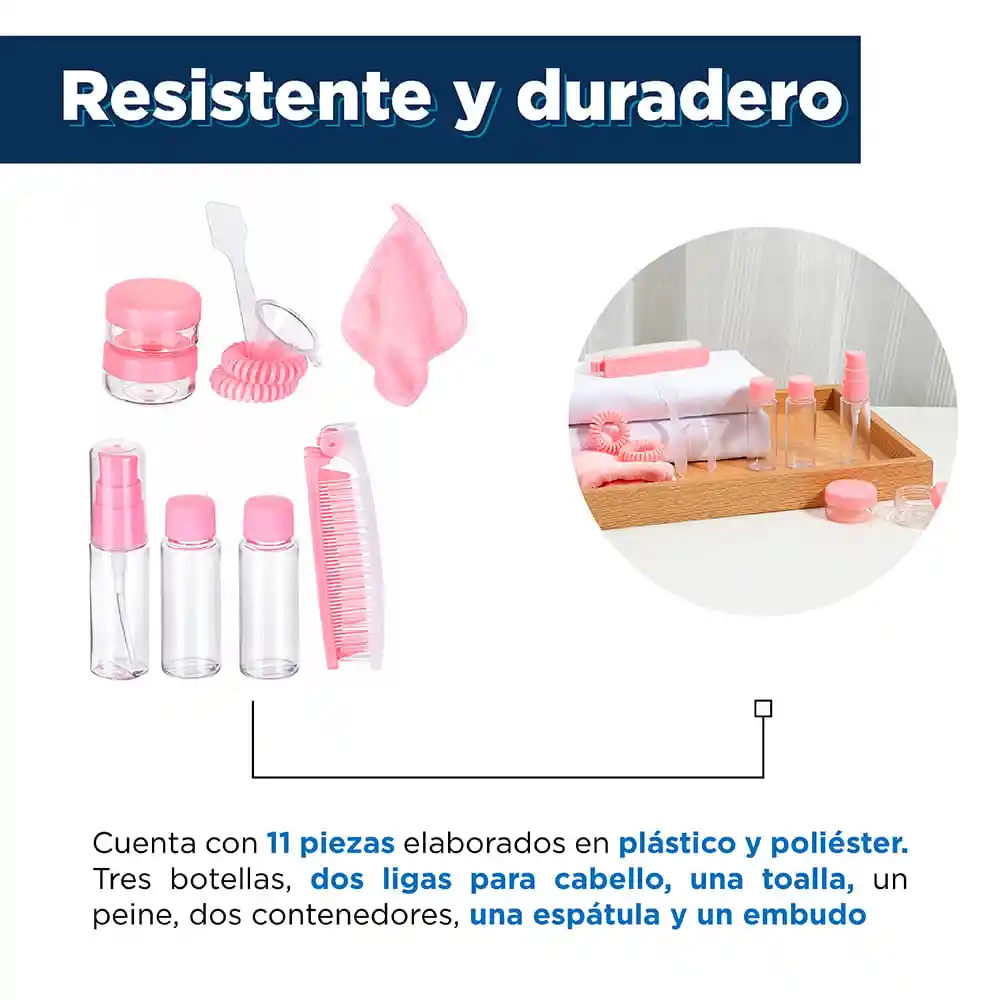 Kit de Botellas y Accesorios de Viaje Rosado Miniso
