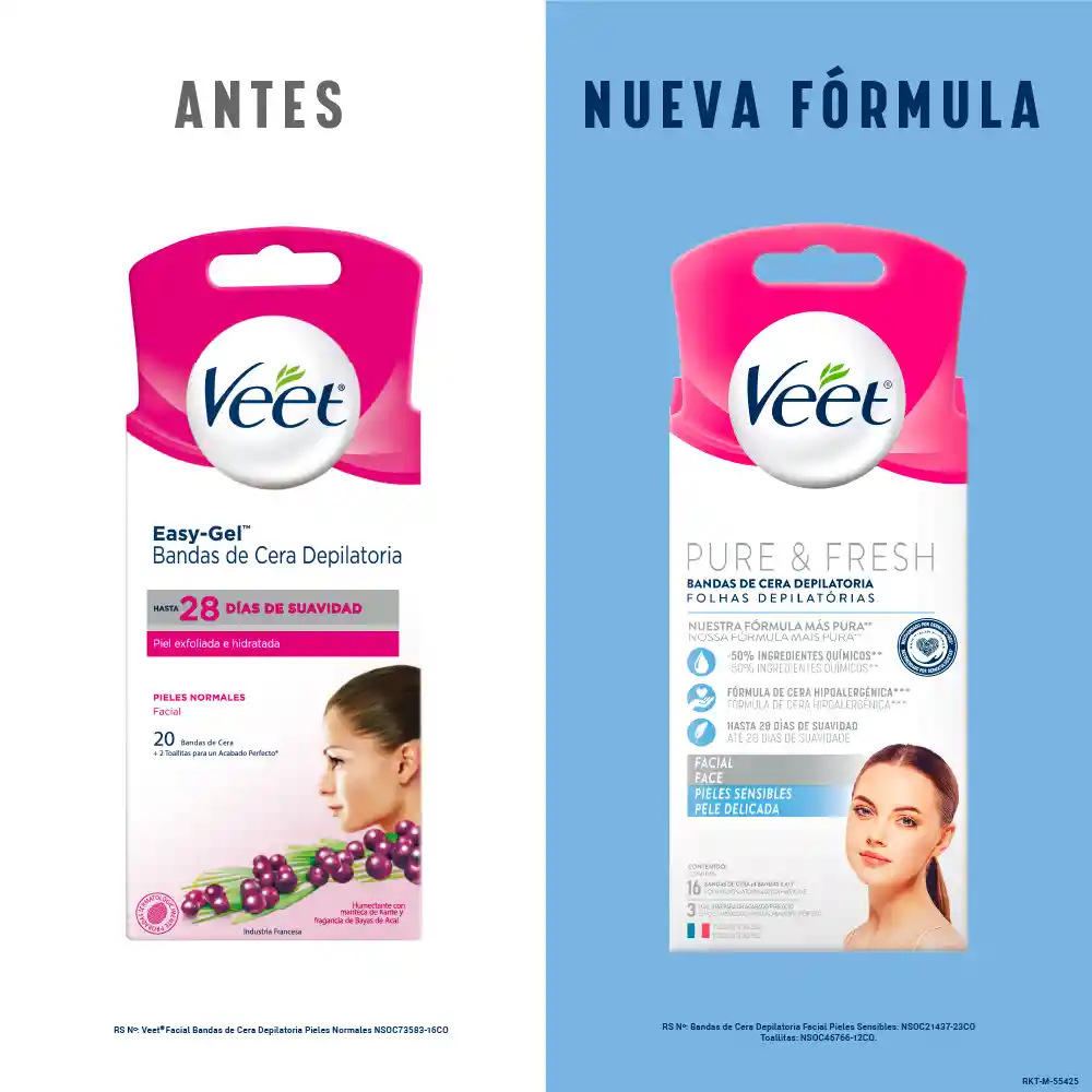 Bandas Cera Depilatoria Facial Veet Pure Piel Sensible - 16 Bandas