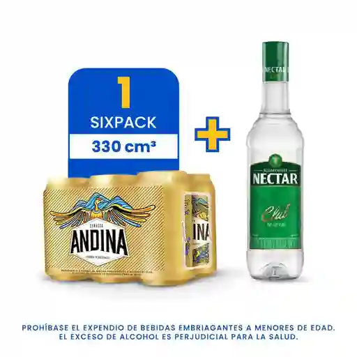 Sixpack Cerveza Andina Lata 330Ml + Nectar Club Sin Azucar 750 Ml