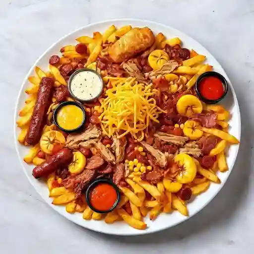 Salchipapa familiar para 10 personas