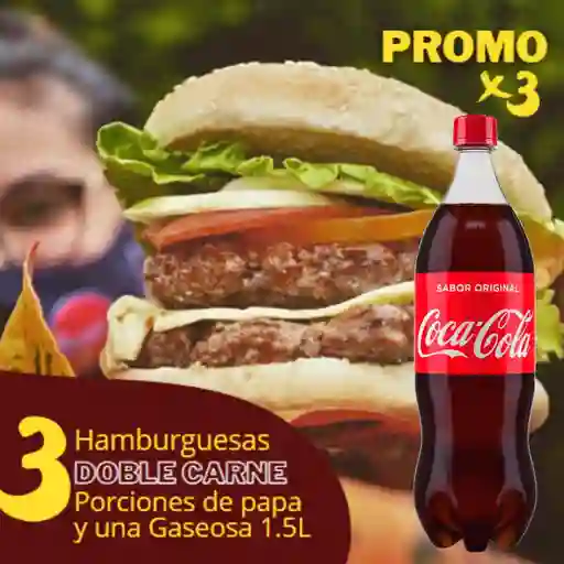 Combo Premium 3 Hamburguesas Doble Carne