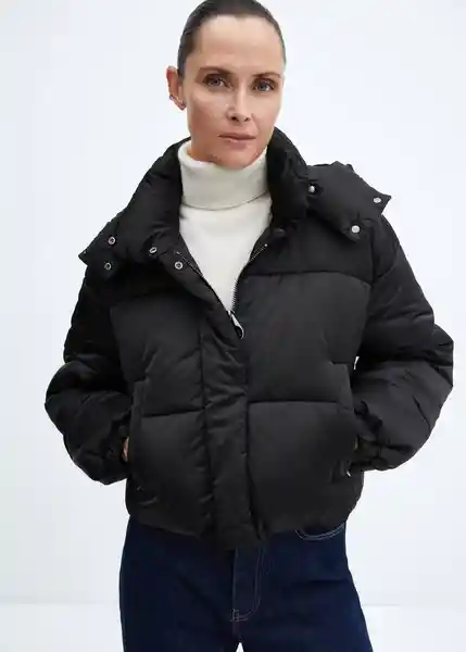 Abrigo Anorak Satini Negro Talla L Mujer Mango
