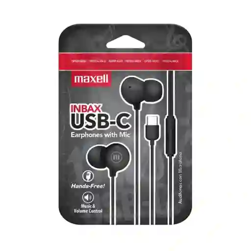 Maxell Audifono in Bax Tipo C Earbud Negro 348594