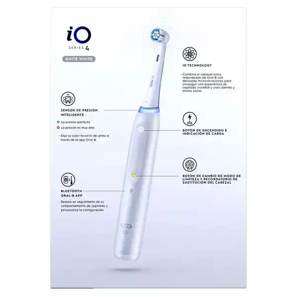 Oral B iO Series 4 Cepillo de Dientes Eléctrico Cabezal Redondo Sensor de Presión Mango Ergonómico y Estuche Blanco