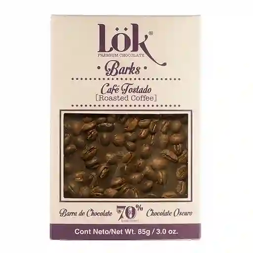 Lok barra de chocolate barks con cafe tostado 70 % cacao oscuro