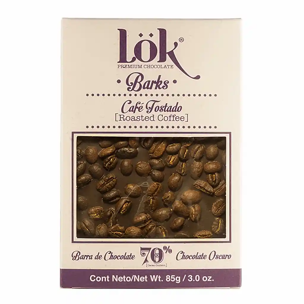 Lok barra de chocolate barks con cafe tostado 70 % cacao oscuro
