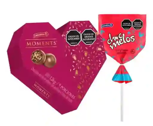 Combo Salva Corazones Chocmelos Paleta Masmelo + Moments Corazón