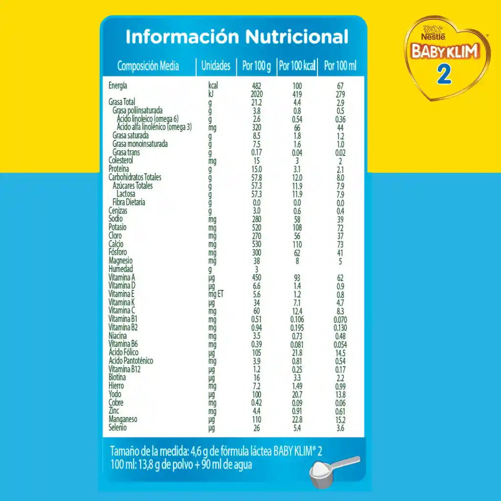 Fórmula infantil BABY KLIM 2 x 800g