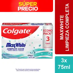 Crema Dental Colgate Max White Complete Clean 75 mL x 3 Und