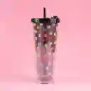 Vaso Plástico Doble Pared Con Pitillo Dots Negro 720 mL Miniso