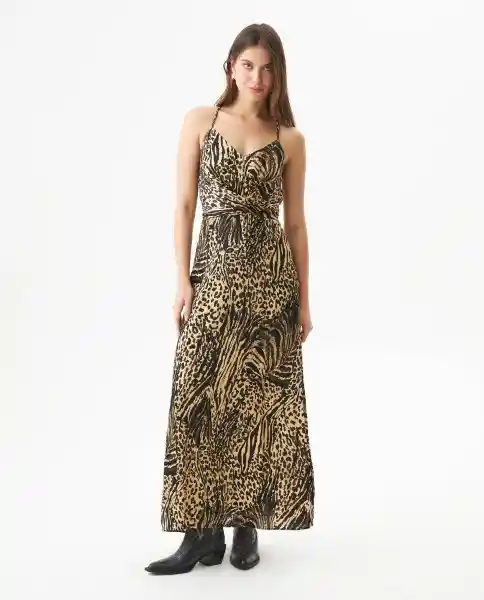 Vestido Animal Print Dress Beige Caqui Medio Talla M Chevignon