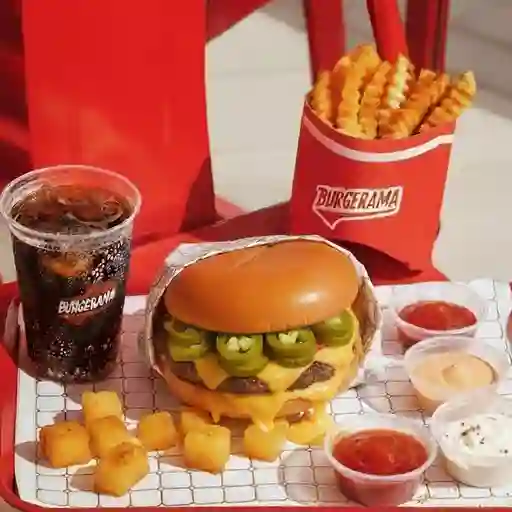 Combo burger con piña y chile jalapeño