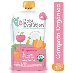 Baby Evolution Compota Fruta y Verdura Orgánica de Manzana, Calabaza y Zanahoria para Bebé de 6 Meses