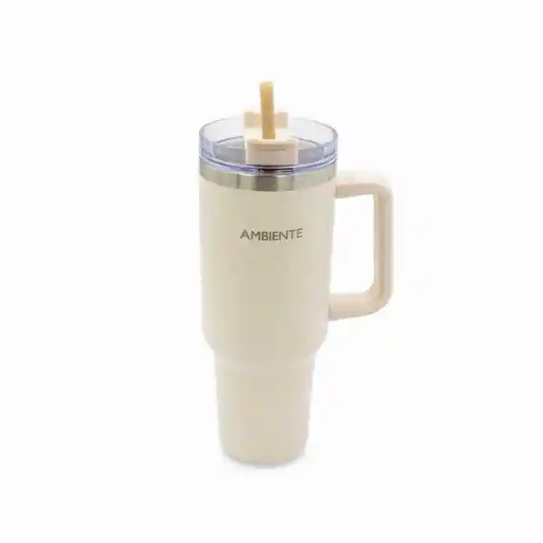 Termo Doble Pared Con Pitillo Beige 1200 mL Ambiente Gourmet