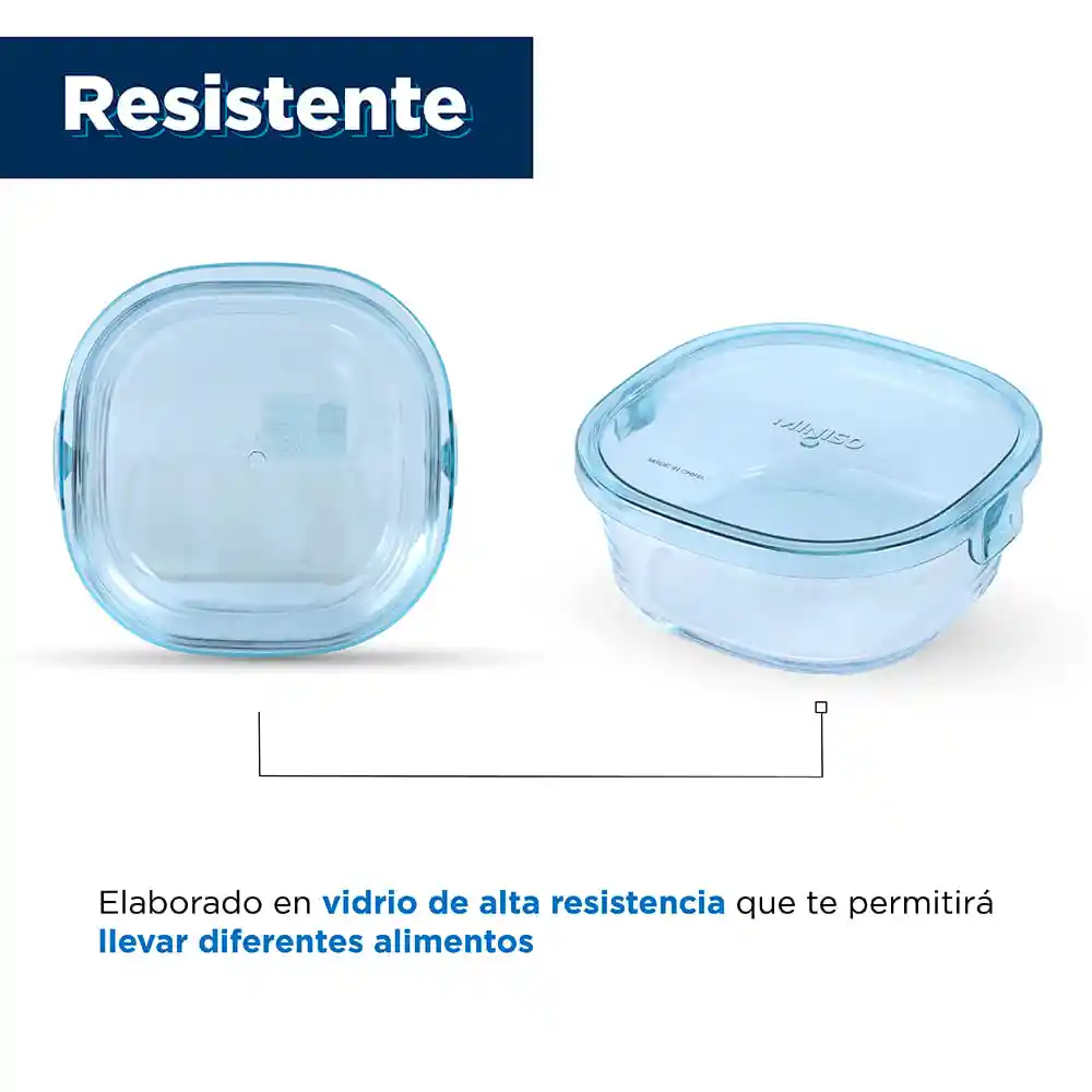 Contenedor Alimentos de Vidrio Resistente al Calor Azul Miniso