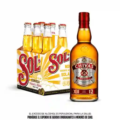 Six Pack Cerveza Sol Botella 330 Ml + Chivas Regal 12 Years 700 Ml