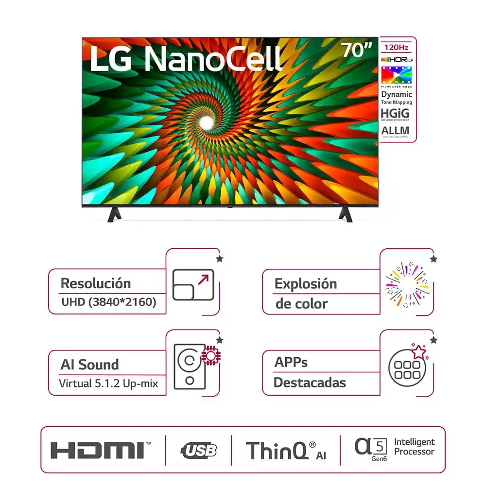 Televisor Lg 70 Pulgadas Nano Cell Uhd Smart Tv 70nano77sra