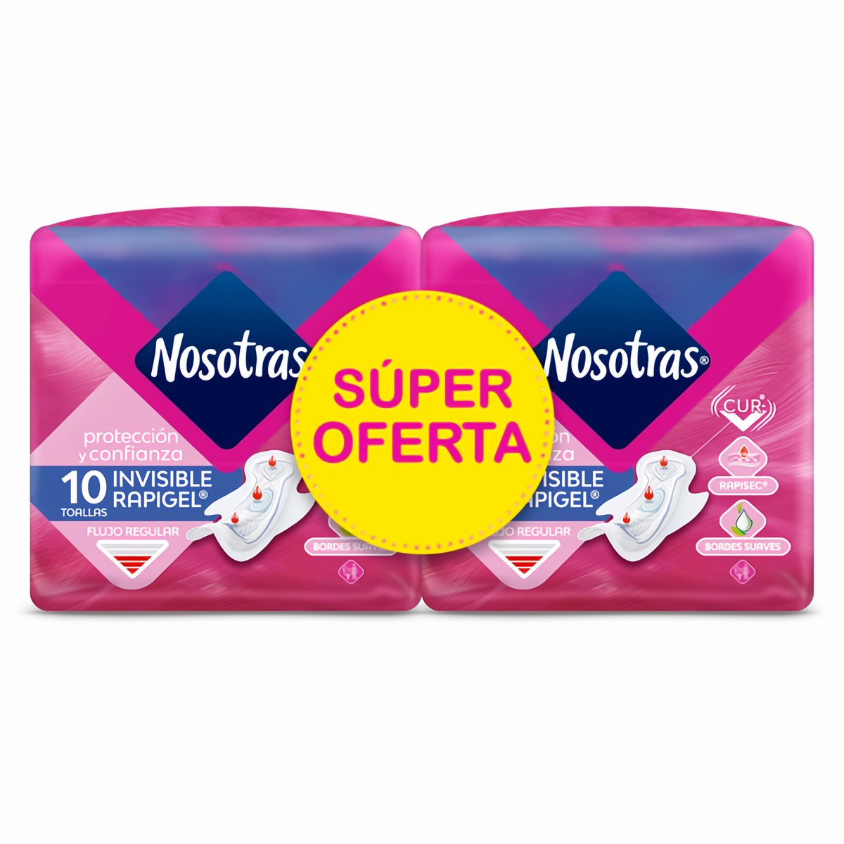 Nosotras Toallas Higiénicas Invisible Rapigel x20 2 x 10 und