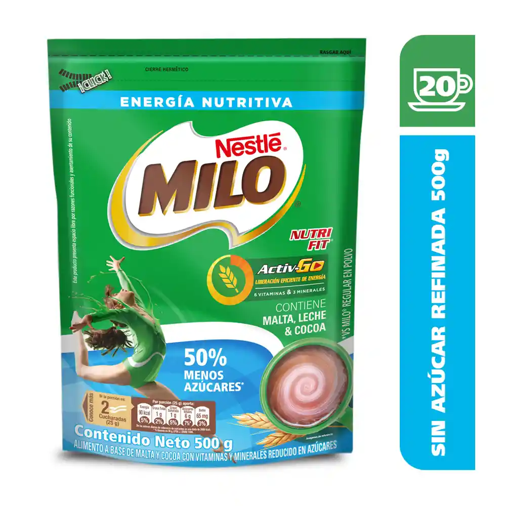 Bebida achocolatada con malta MILO NUTRIFIT menos azucares* x 500g