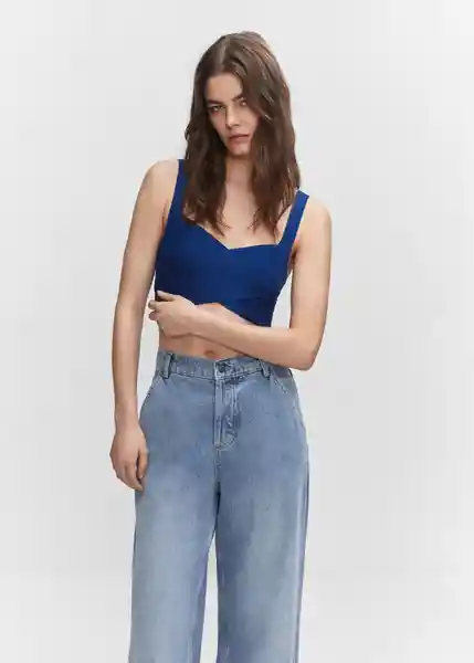 Top Eva Azul Talla L Mujer Mango