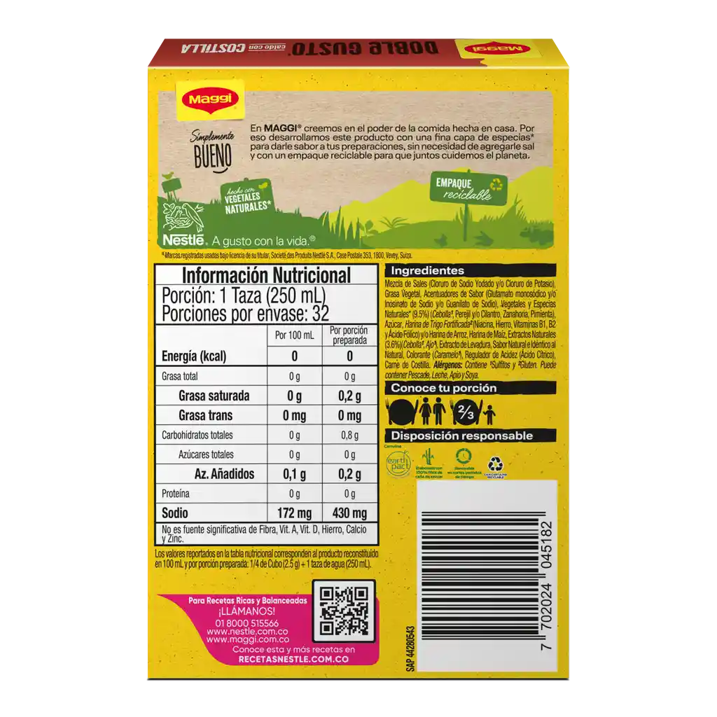 Caldo con Costilla MAGGI Doble Gusto 8 cubos x 80g
