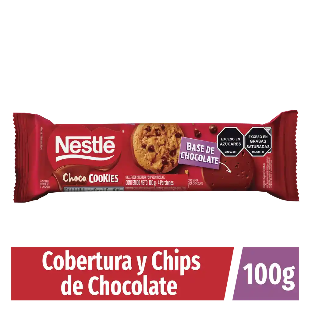 Galletas Choco Cookies NESTLÉ con cobertura y chips de chocolate x 100g