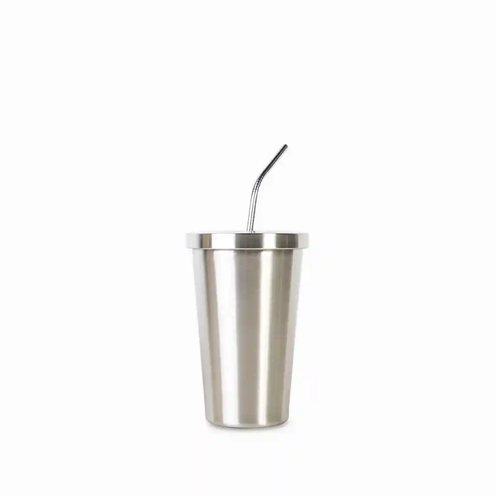Vaso Con Pitillo en Acero Inoxidable 500 mL Ambiente Gourmet