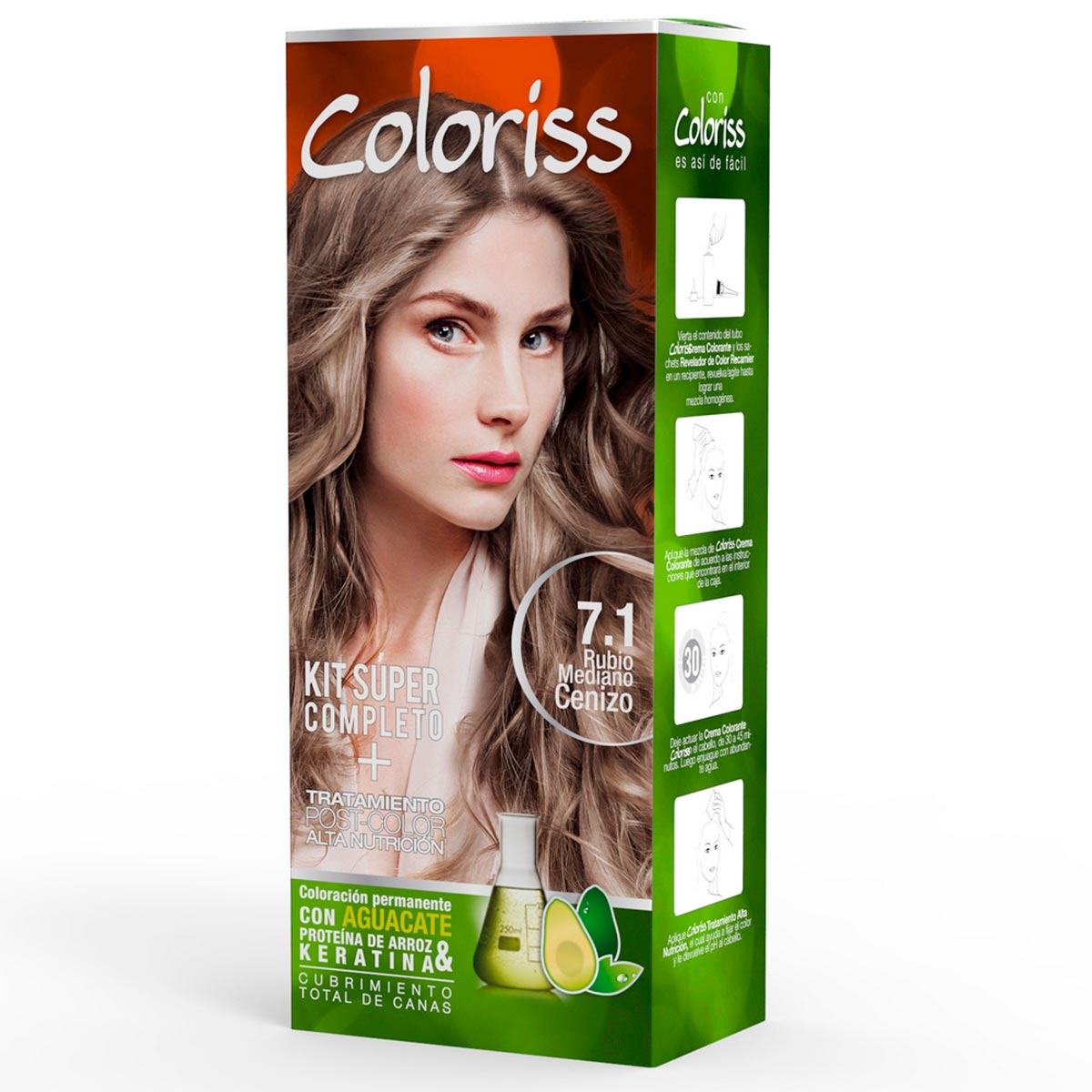 Coloriss Tinte Permanente Capilar Tono 7.1 Rubio Mediano Cenizo