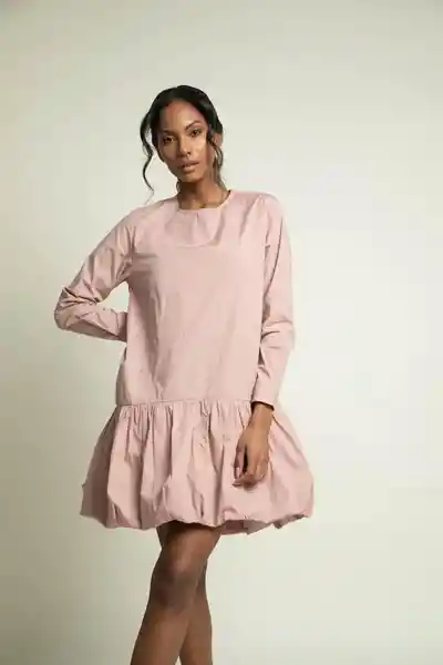 Vestido Corto Manga Larga Rosa Talla XS