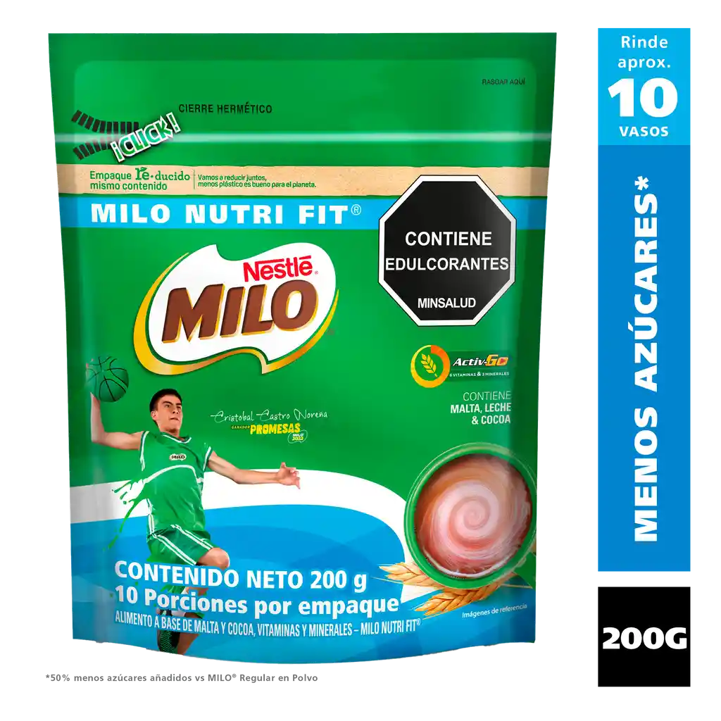 Bebida achocolatada con malta MILO NUTRIFIT menos azucares* x 200g