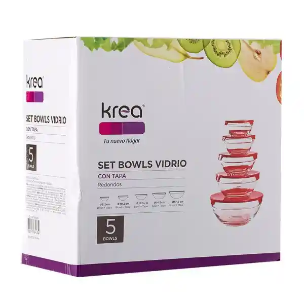 Krea Set Bowls Vidrio Con Tapa