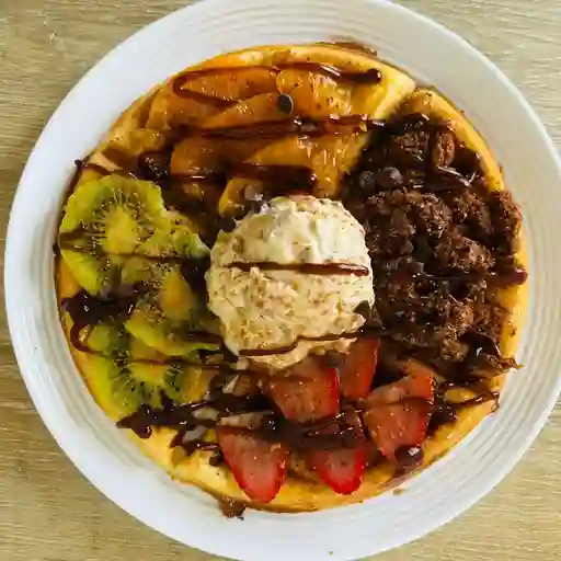 Waffle cuatro topping durazno