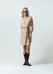 Vestido Lady Mujer Beige Albarizo Medio Talla S 572G301 Naf Naf