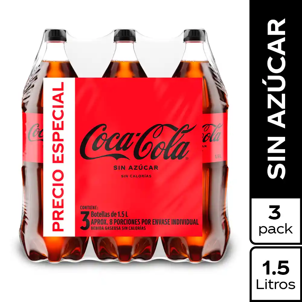 Gaseosa Coca-Cola ZERO 1.5L x 3 Unds