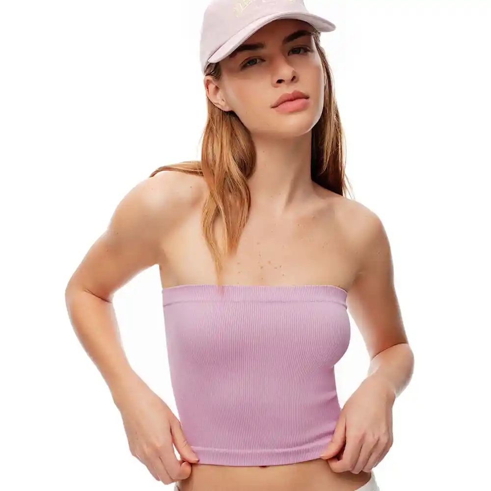 Camiseta Tipo Strapless en Seamles Femenino Luwi Crop Top Gef