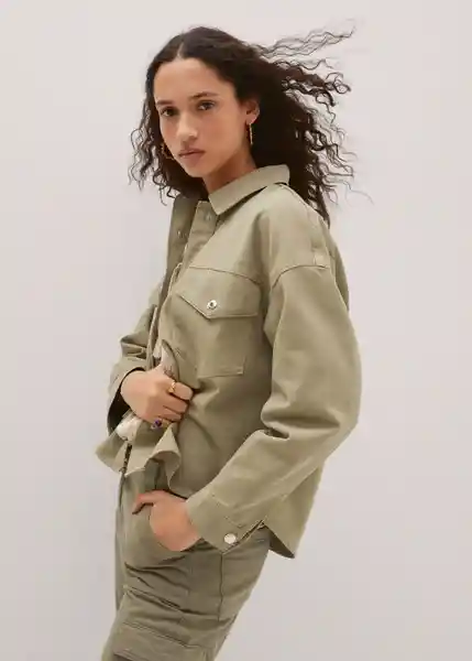 Sobrecamisa Aimee Khaki Talla L Mujer Mango