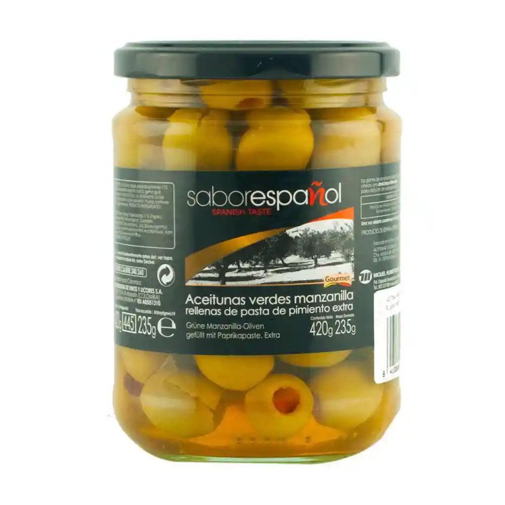 Sabor Espanol Aceituna Verde Rellena de Pasta Pimiento Extra