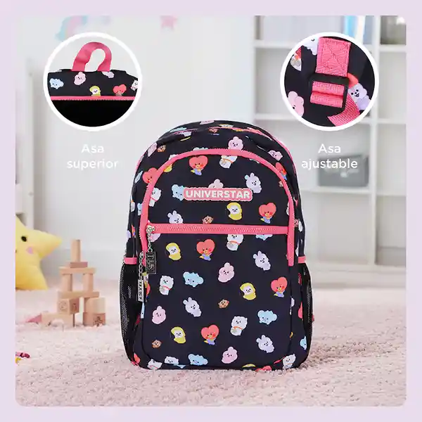 Maleta Estampada Serie Bt21 Baby Rosa Negro Miniso