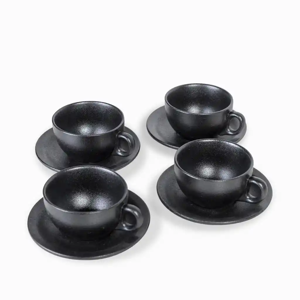 Ambiente Gourmet Set Pocillo y Plato Negro Mate Capacidad 260 mL