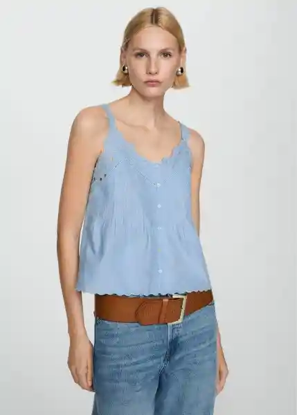 Top Bord Azul Talla M Mujer Mango