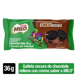 MILO Choco Intense galleta de chocolate rellena con crema de Milo x 36g
