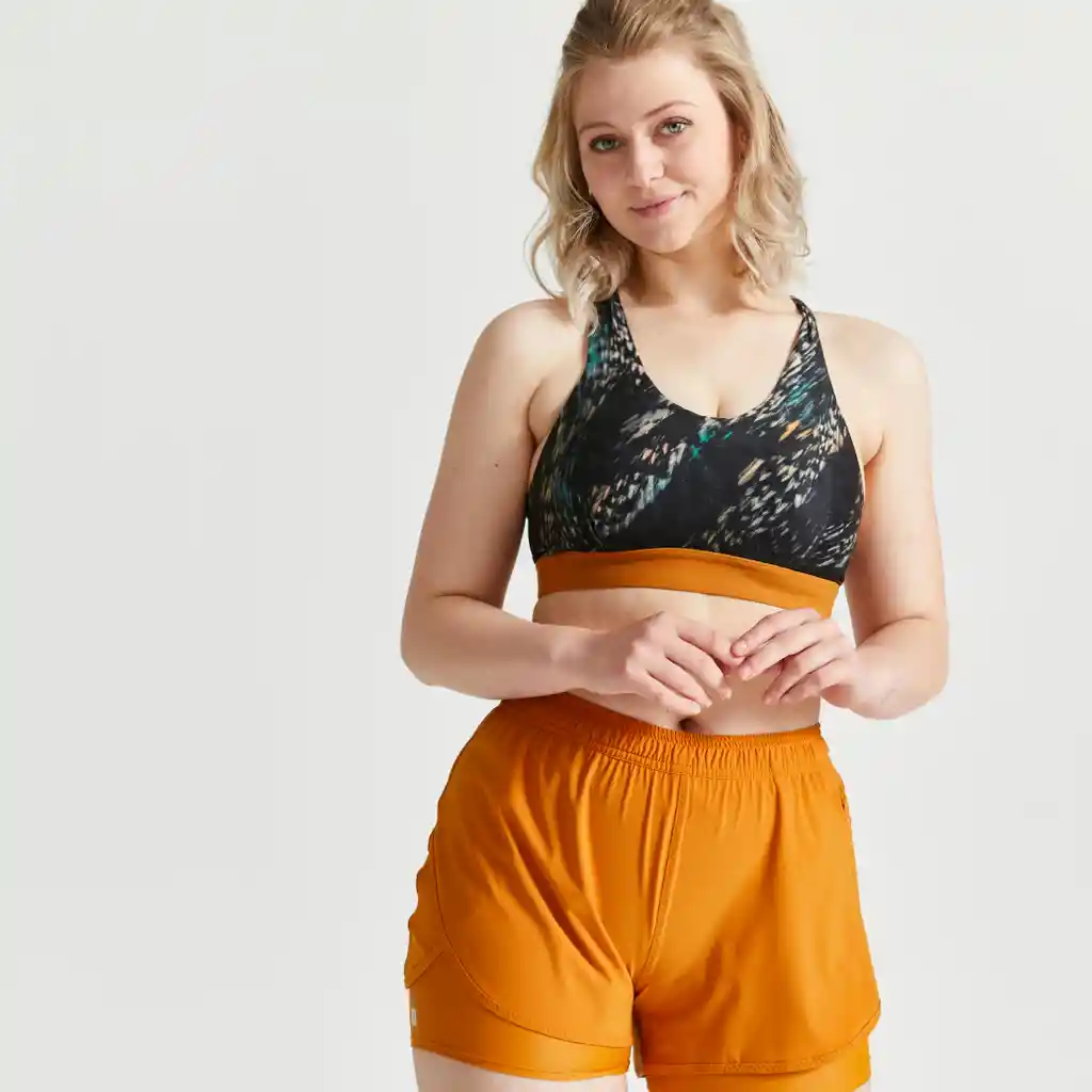 Top Deportivo Para Fitness Con Soporte Medio Para Mujer Domyos 500 Negro/ocre