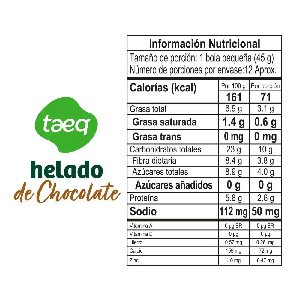 Helado Taeq de Chocolate Endulzado Con Stevia (560 Gr)