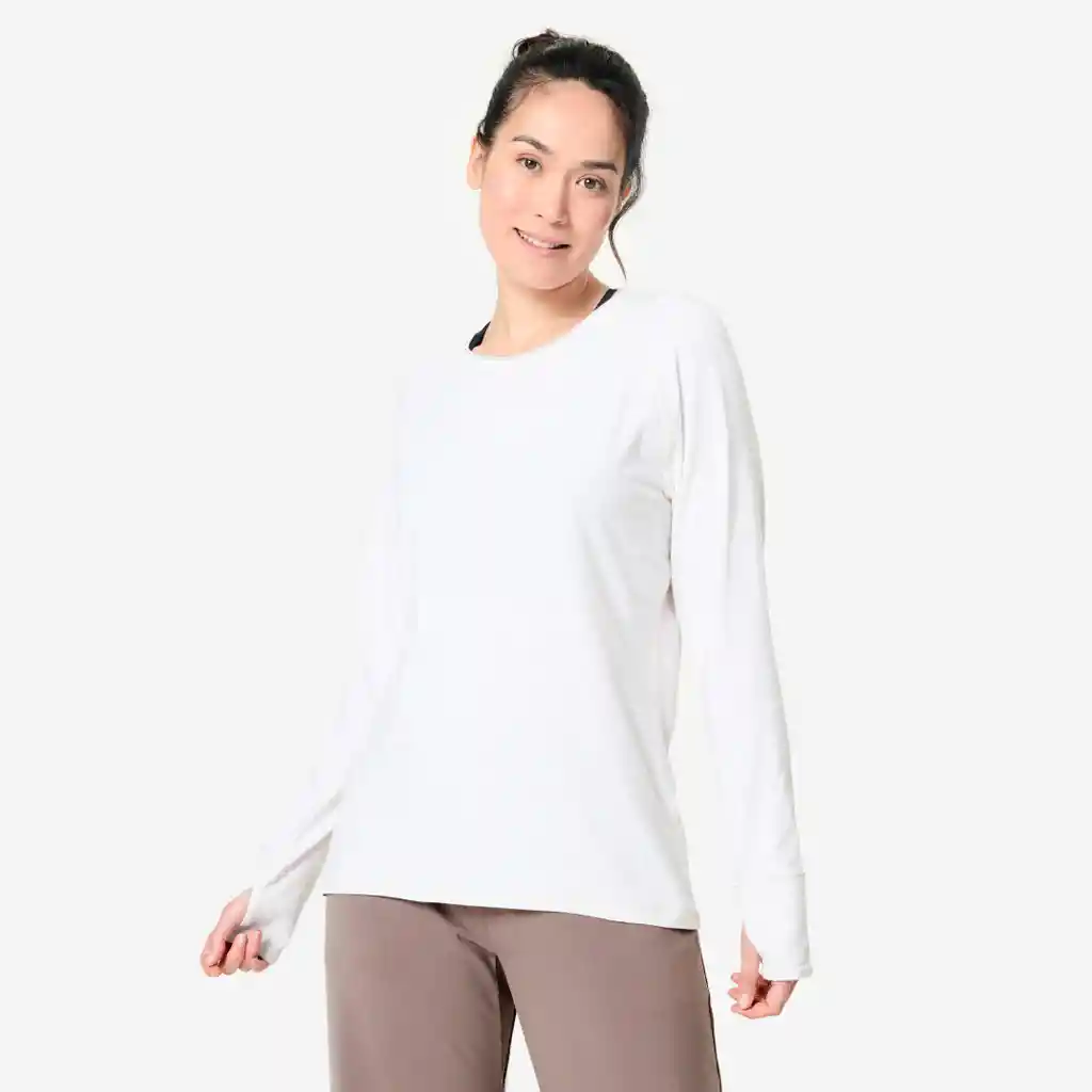 Camiseta Manga Larga Yoga Mujer Beis