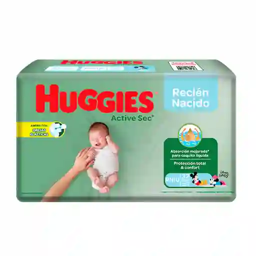 Pañales Huggies Active Sec Etapa 0/RN Pack con 32 Unidades