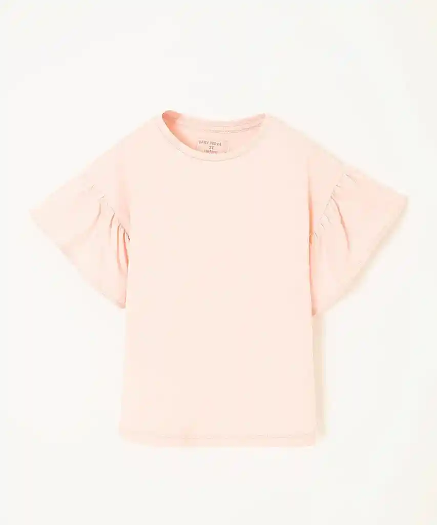 Camiseta Manga Corta en Algodón Bebita Rosado Liso Leda