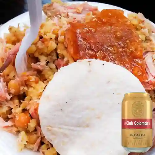 Combo Lechona Plato X 450gr + Club Colombia Dorada Lata 330ml