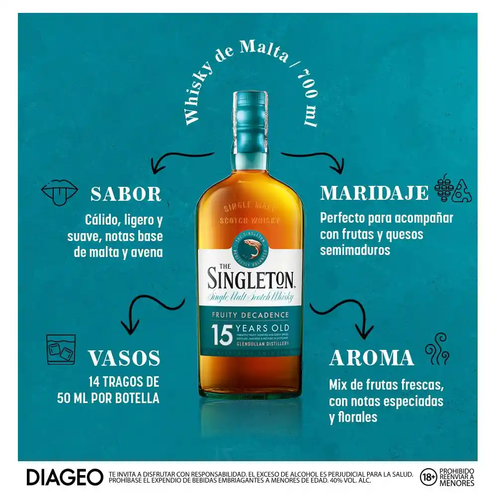 Singleton Dufftown 15 Años whisky de malta escocés 700 ml