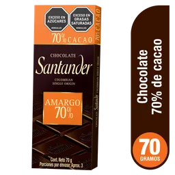 Santander Barra de Chocolate Amargo 70 % Cacao